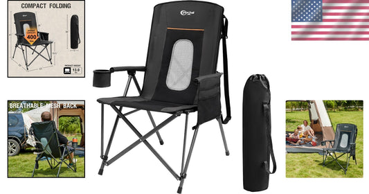 Oversized Heavy-Duty Folding Camping Chair - Supports 400lbs, High Back Comfort