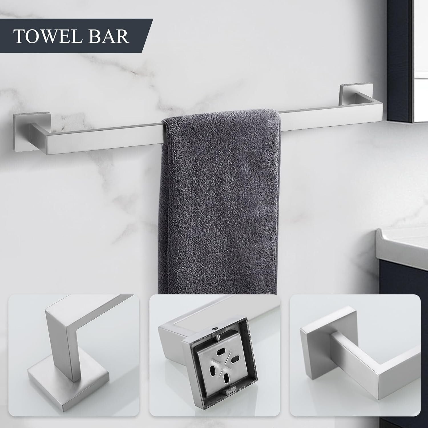 5-Piece Brushed Nickel Bathroom Hardware Set - Modern Stainless Steel Elegance