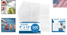 Load image into Gallery viewer, Versatile 9” x 12” Zip Plastic Poly Bags - 500 Count for Organization &amp; Travel