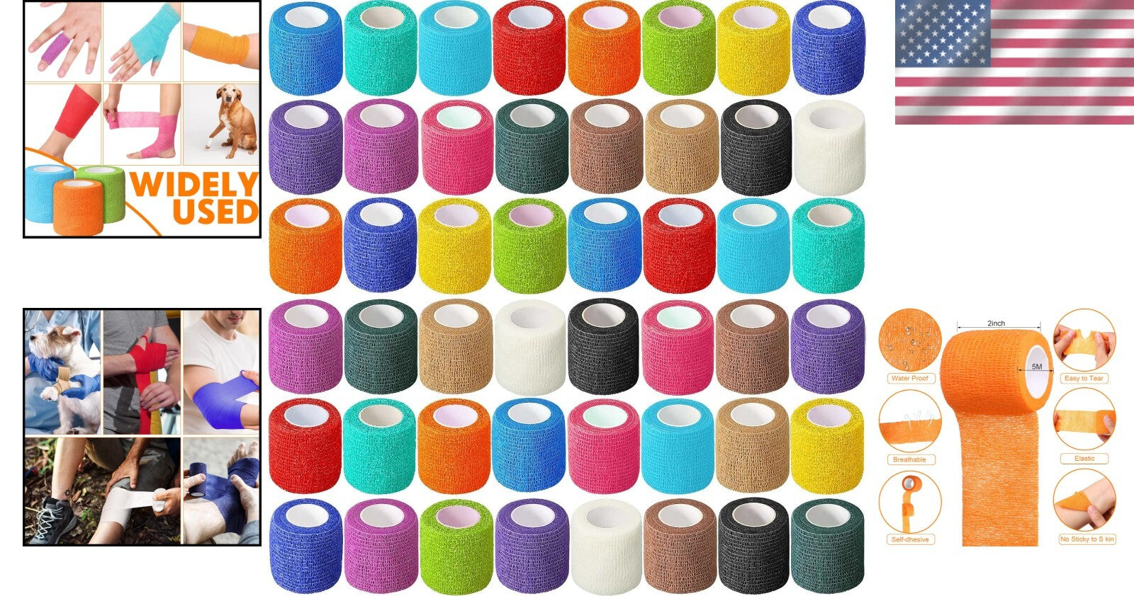 Durable 96 Pack Self-Adhesive Bandage Wraps - Perfect for Sports and Recovery