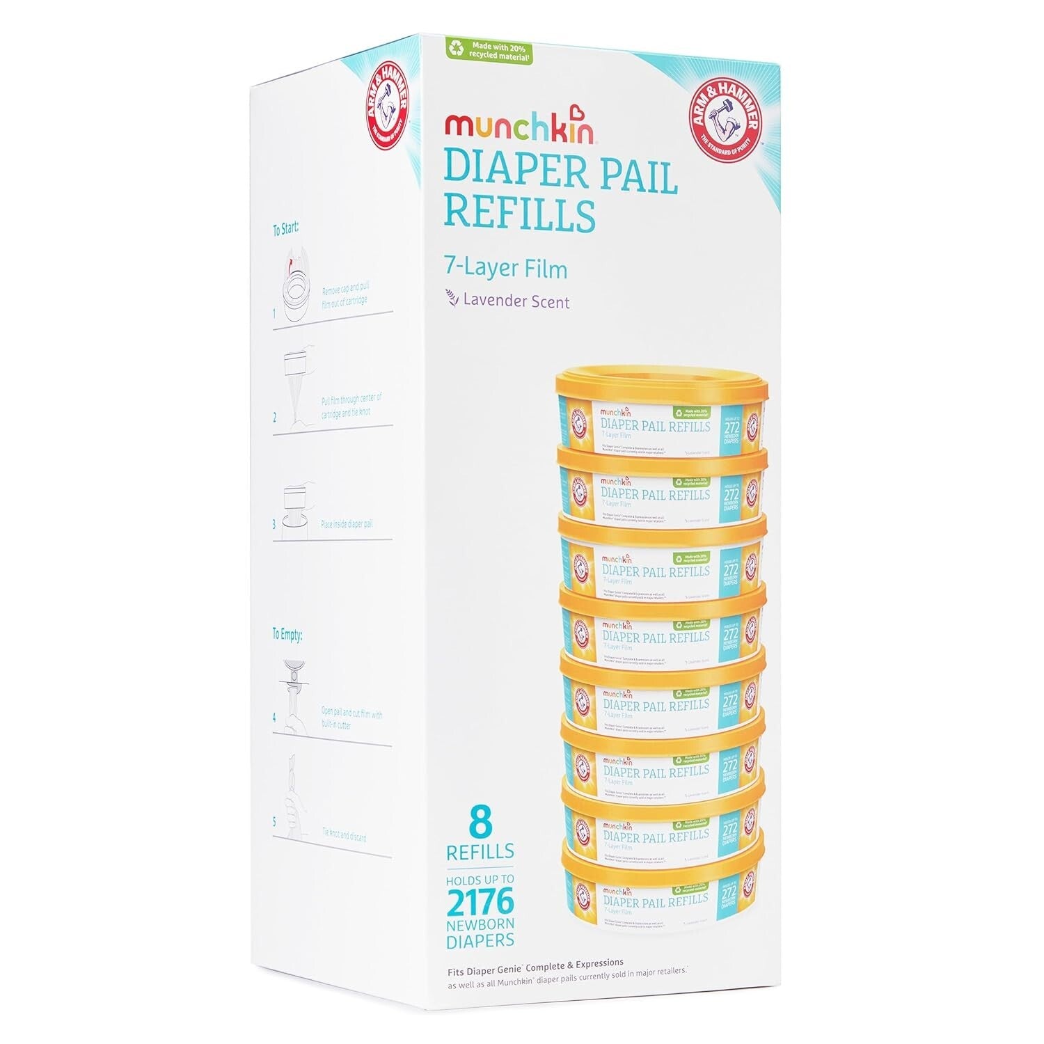 Arm & Hammer Lavender-Scented Diaper Pail Refill Rings - 8 Pack, 2,176 Diaper...