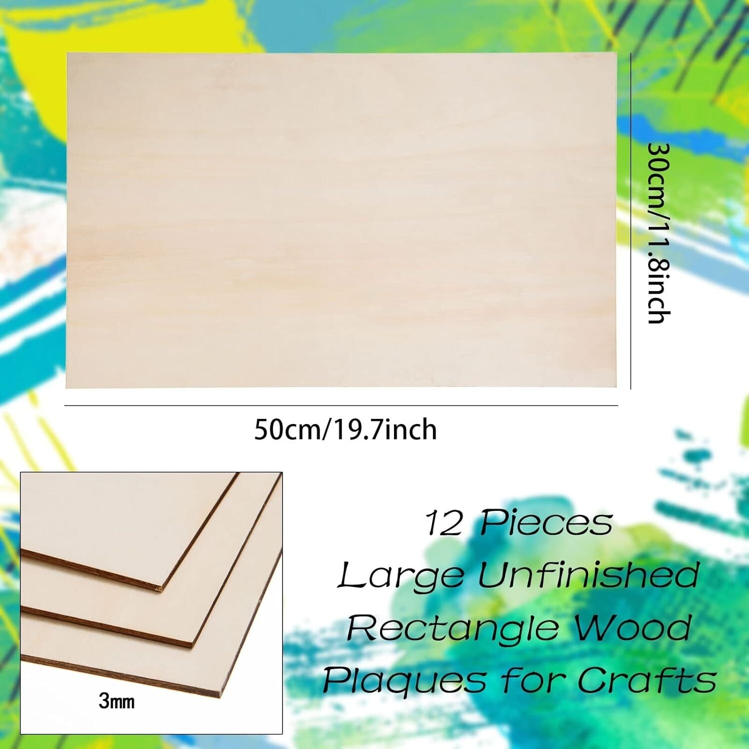 12 Plywood Sheets - 20x12 Inch Craft Boards for Laser Cutting & Wood Burning