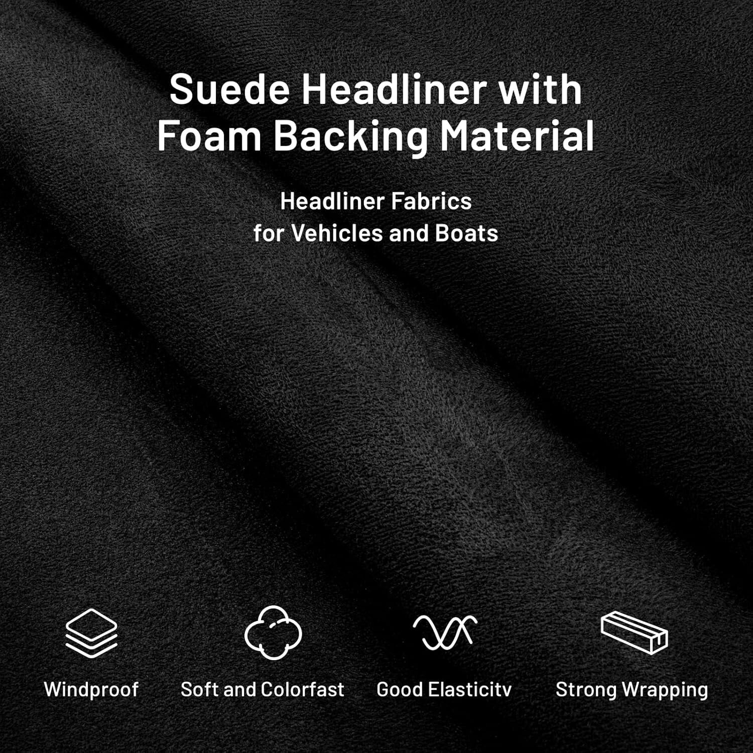 Foam-Backed Black Suede Headliner 98" L × 60" W - Ideal for DIY Projects
