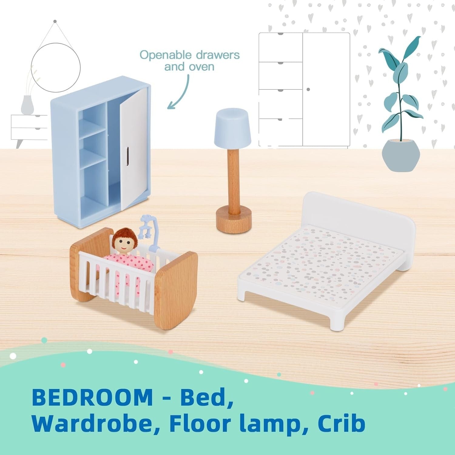 Complete Dollhouse Accessories with Family and Dog - Imaginative Play Set