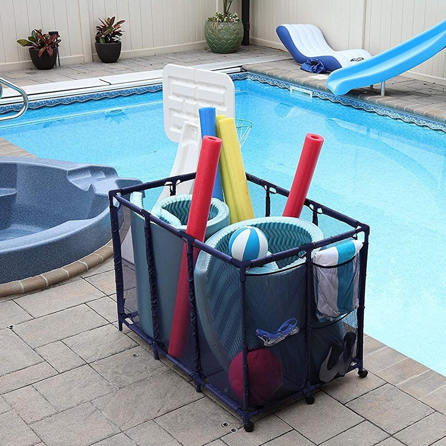 Portable Pool Equipment Organizer with 6 Pockets - Stylish Blue - 30.2" x 47.2"