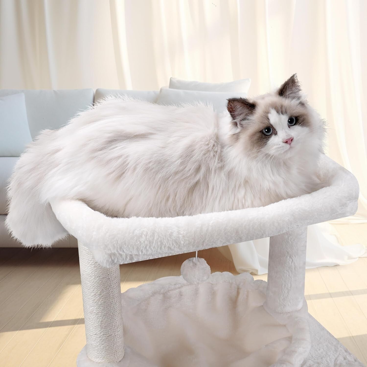 Multifunctional 37.4" Cat Tree with Cozy Perch and Twin Cat Condos - Beige