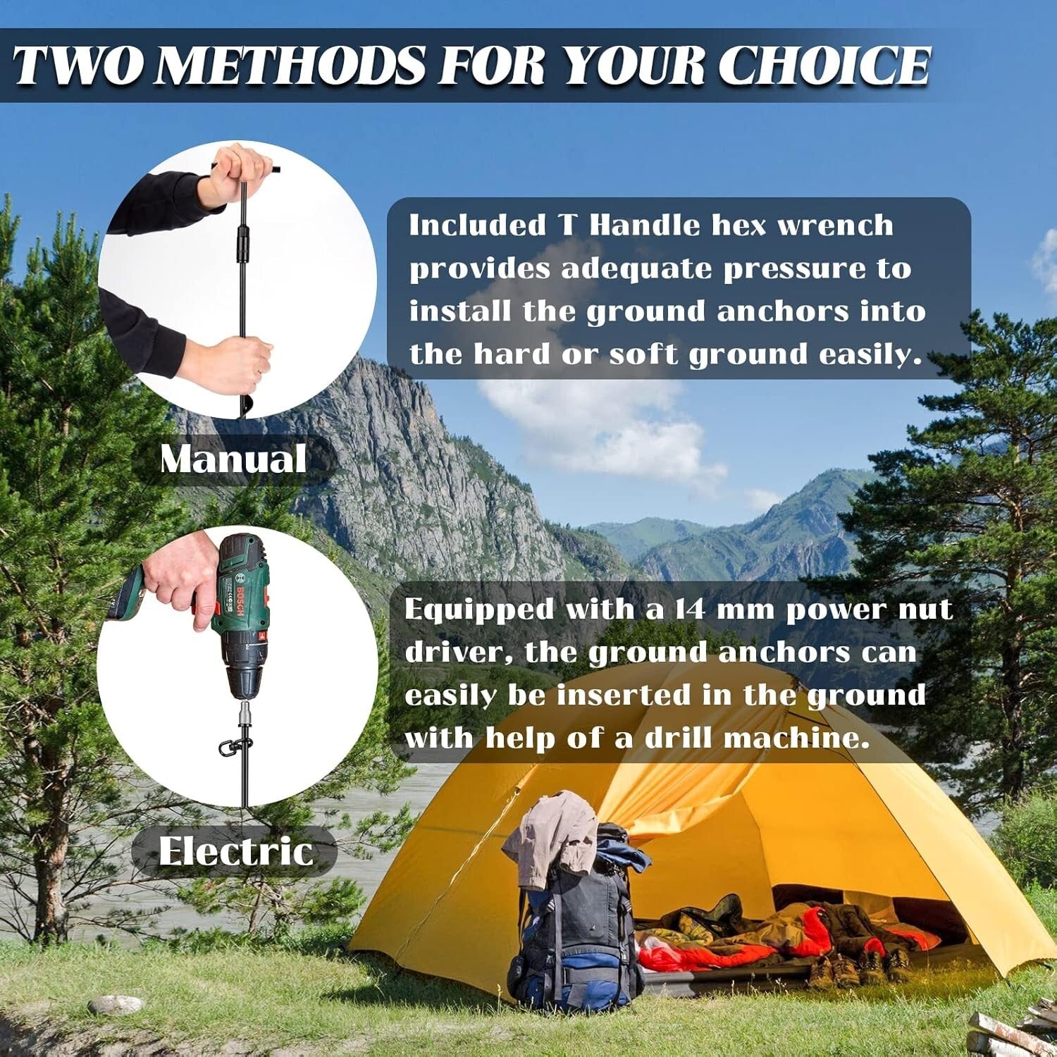 6 Heavy-Duty Spiral Ground Stakes with T-Handle Wrench - Perfect for Outdoors