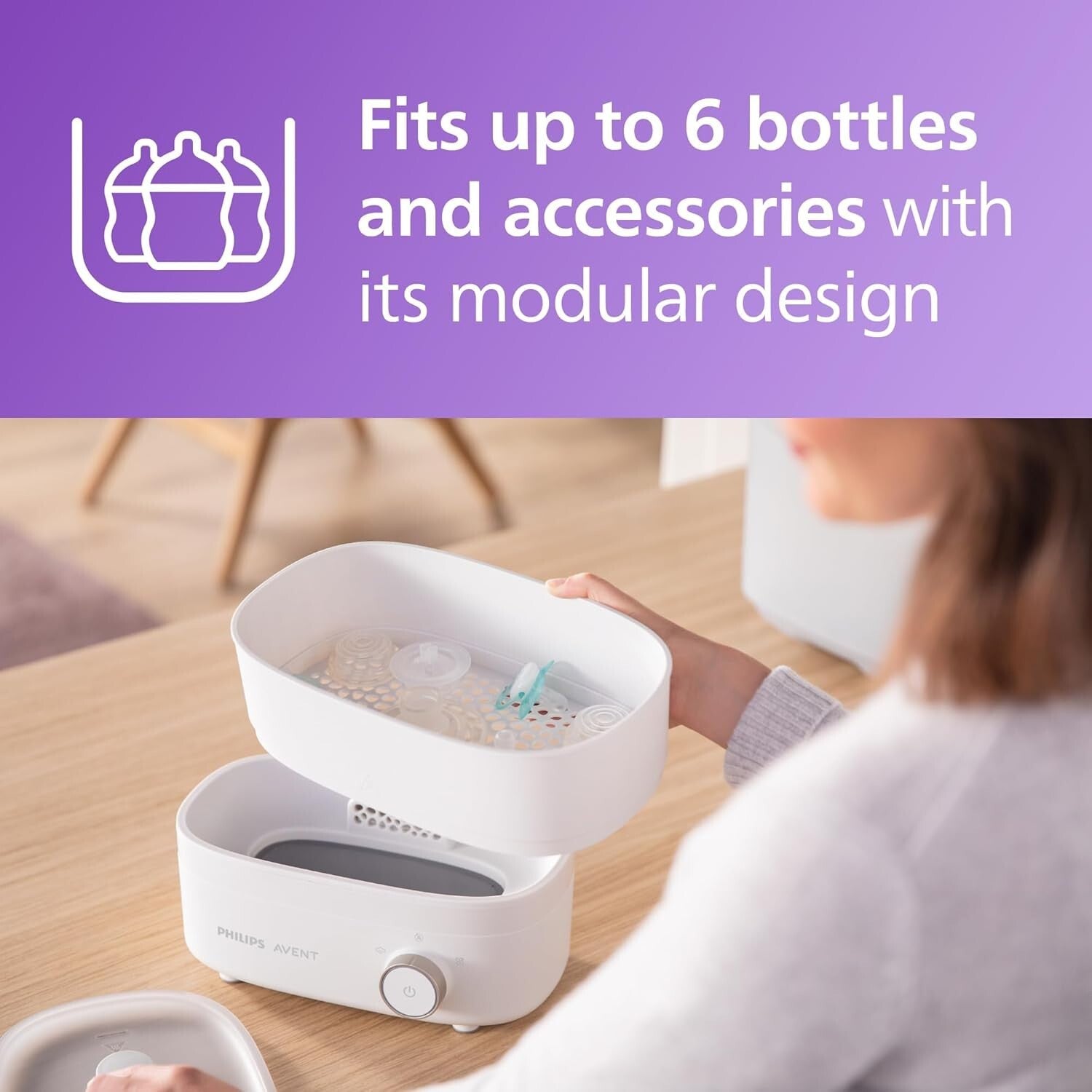 Chemical-Free Philips Baby Bottle Sterilizer & Dryer, Space-Saving, 40 Min Cycle