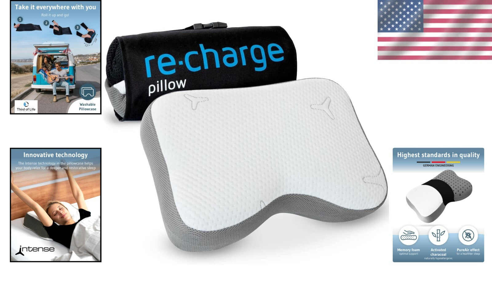 All-in-One Travel Pillow: Ergonomic Memory Foam for Back, Neck and Side Sleepers