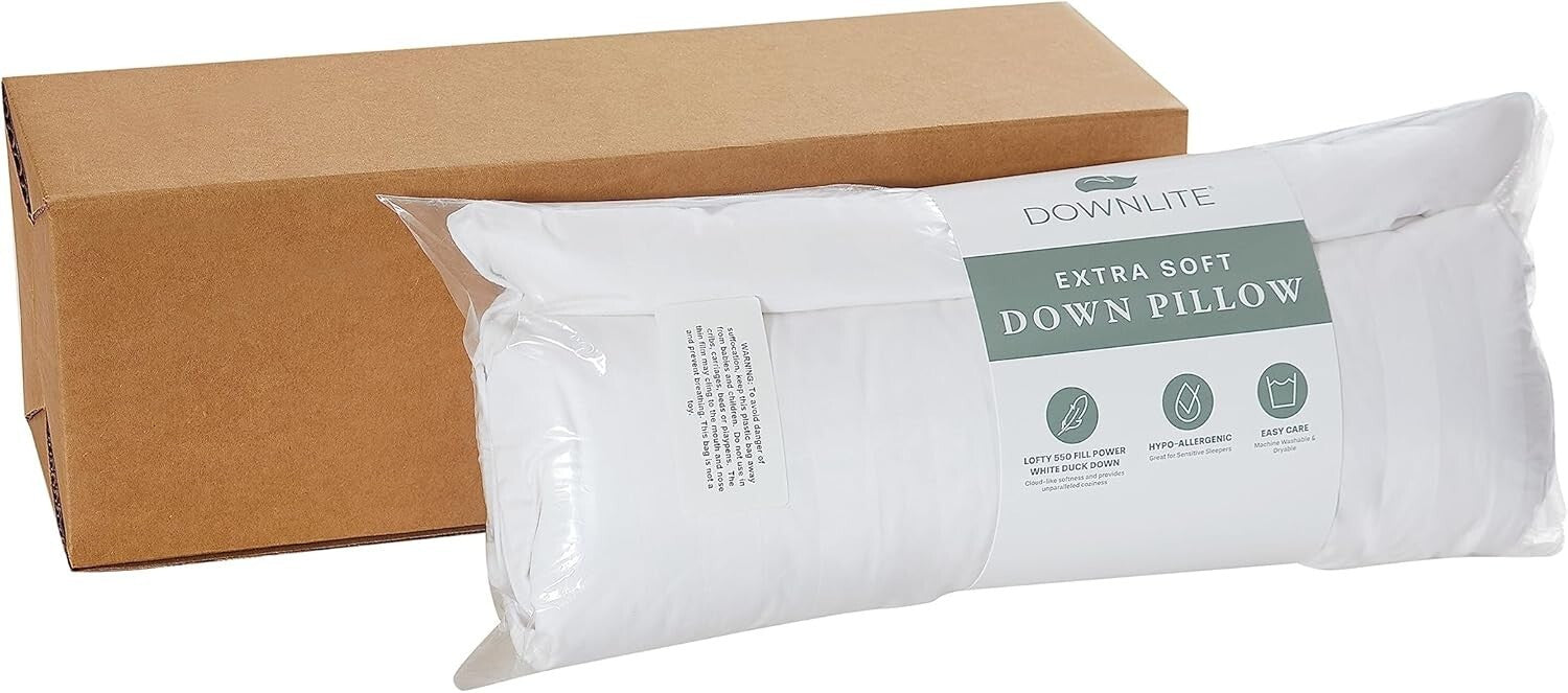 Ultra-Lightweight Extra Soft Cotton Damask Duck Down Pillow for Stomach Sleepers