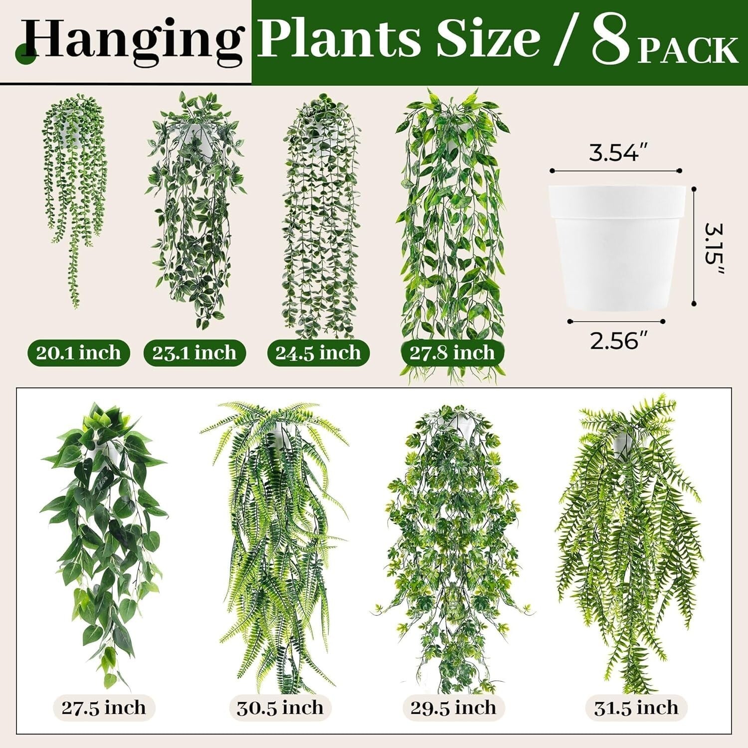 8Pc Artificial Hanging Plants with White Pots - Perfect for Modern Boho Spaces