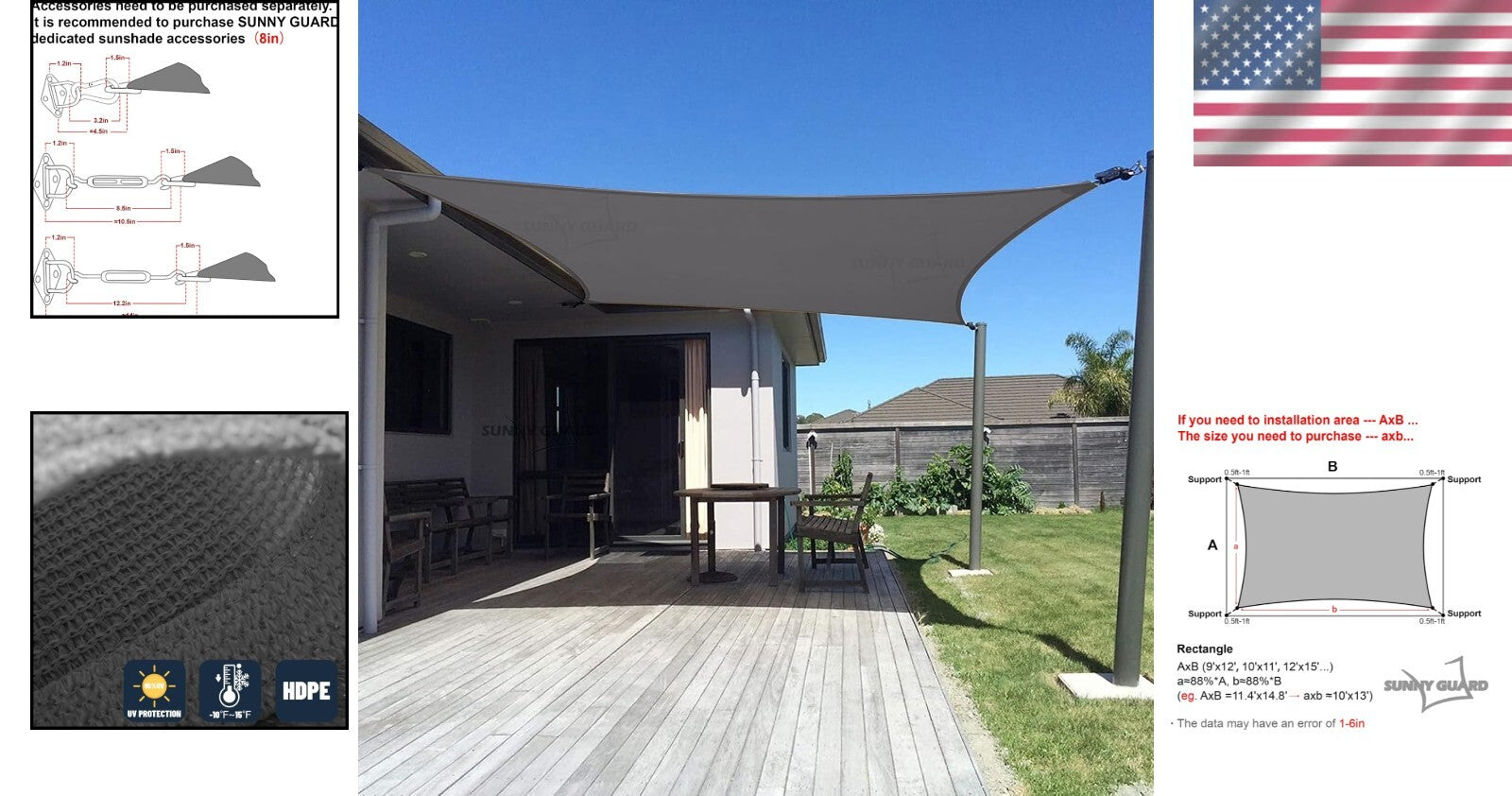 Custom 16'x20' Charcoal Sun Shade Sail - UV Block for Stylish Outdoor Protection
