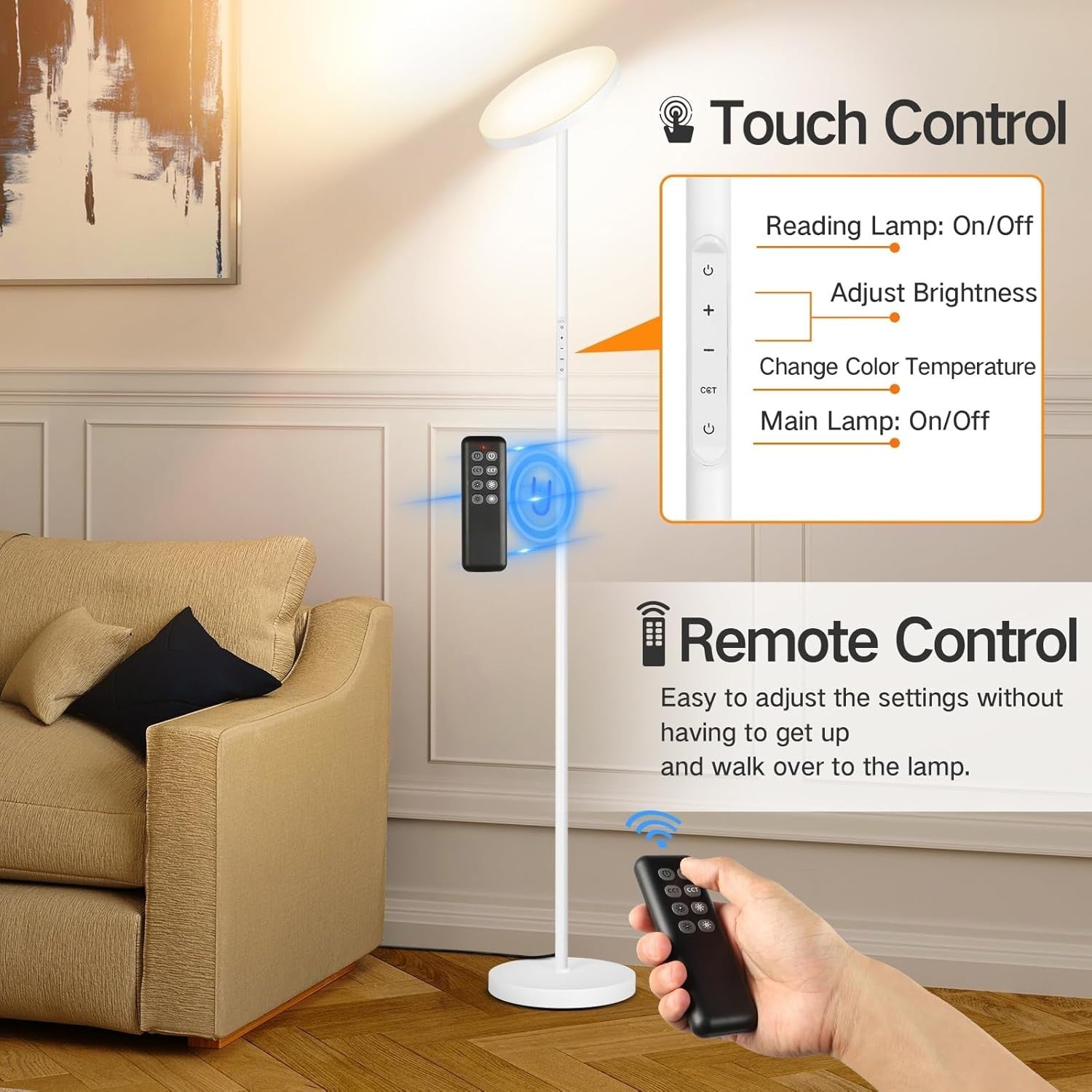 Elegant Dimmable Floor Lamp with Remote & Touch Control, 1-Hour Timer Feature