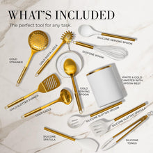 Load image into Gallery viewer, Luxury White Silicone and Gold Stainless Steel Kitchen Utensils Set – 13 Pieces