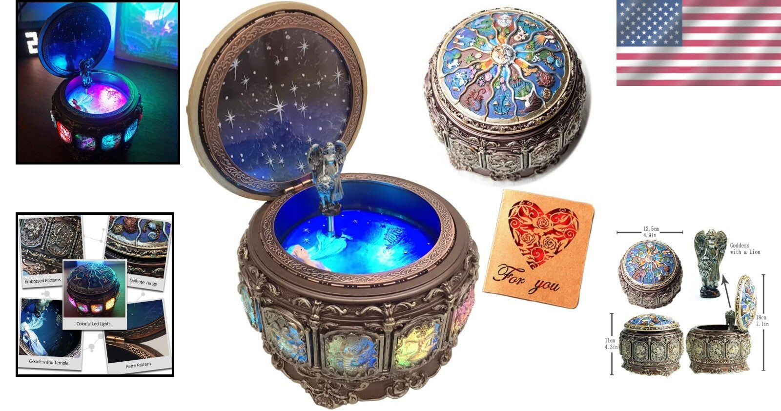 Upgraded Rotating Goddess Music Box with Twinkling LED Lights for Occasions