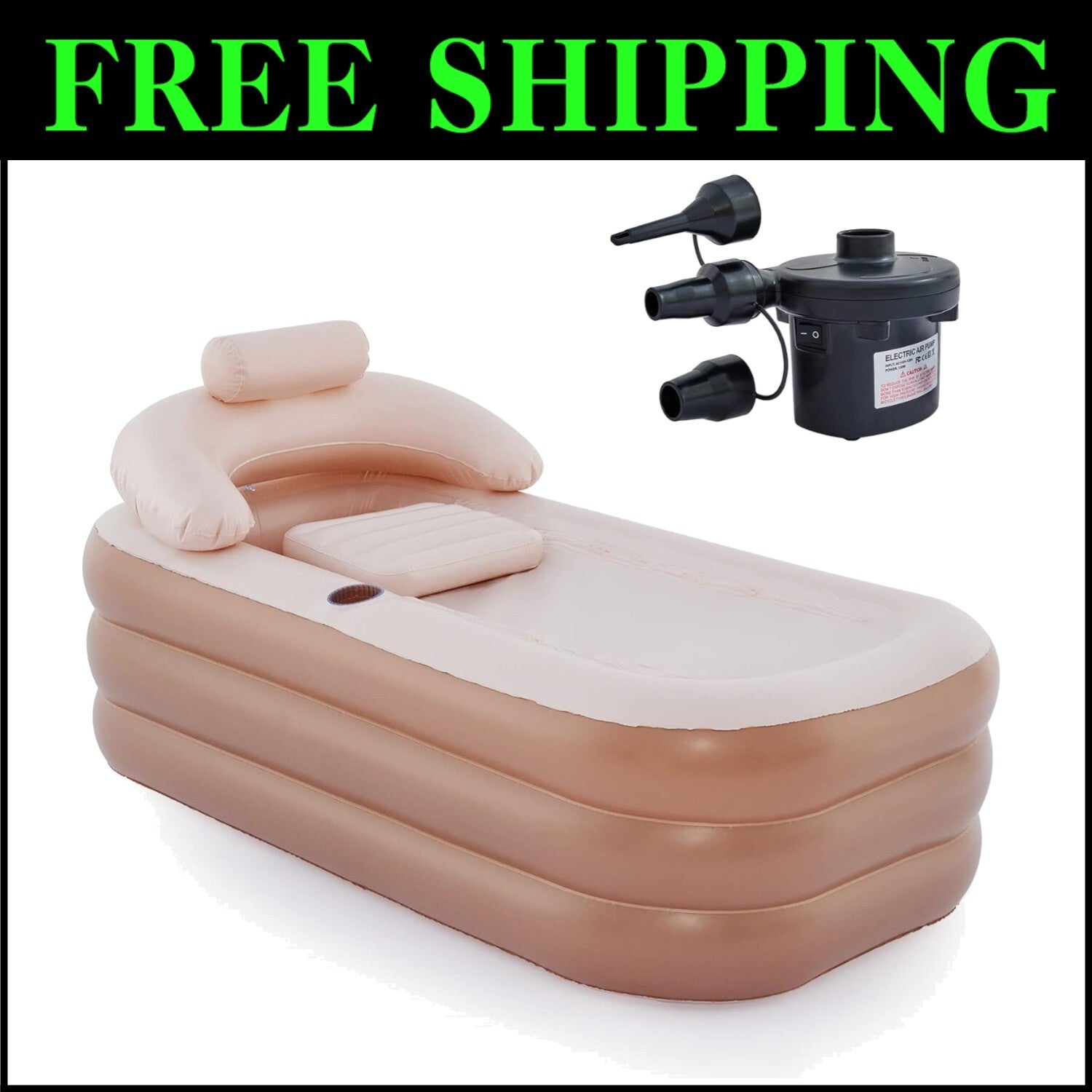 Portable Inflatable Bathtub with Electric Pump & Pillow - Indoor/Outdoor Spa