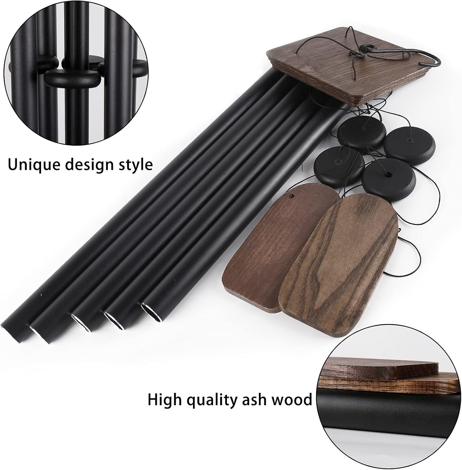 48" Large Deep Tone Wind Chimes in Black - Perfect Outdoor Decor & Memorial Gift