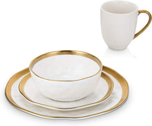 Load image into Gallery viewer, Luxury White &amp; Gold Rim Porcelain Dinnerware, 16-Piece Set for Stylish Hosting
