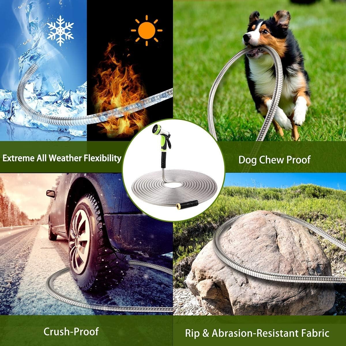 75ft Heavy Duty Stainless Steel Garden Hose - No Kink, Lightweight & Versatile