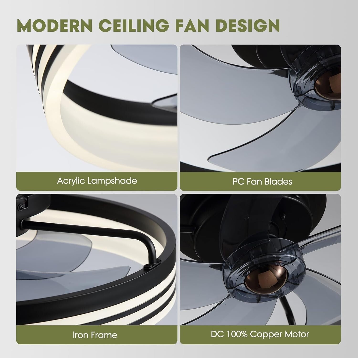 Dimmable LED Flush Mount Ceiling Fan with 6 Speeds & Remote Control - 20" Black