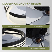 Load image into Gallery viewer, Dimmable LED Flush Mount Ceiling Fan with 6 Speeds &amp; Remote Control - 20" Black