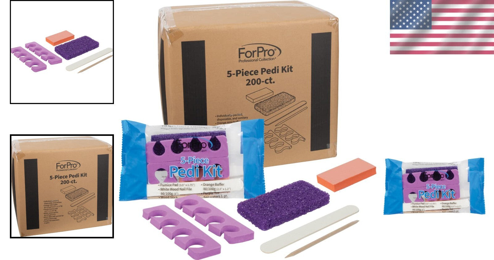 Individually Packed 5-Piece Pedi Kit with Wood Nail File & Pumice Pad - 200 Sets