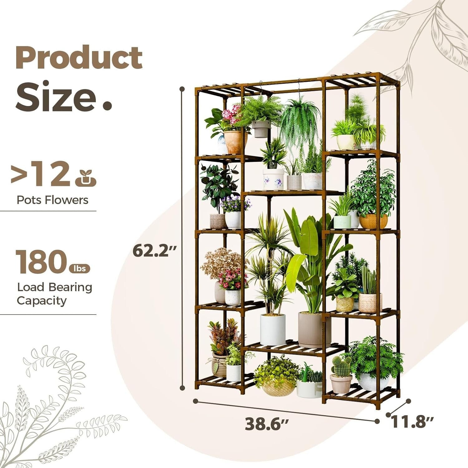 Sturdy 62.2'' Tall Plant Shelf with Hanging Function – Perfect for Home Decor