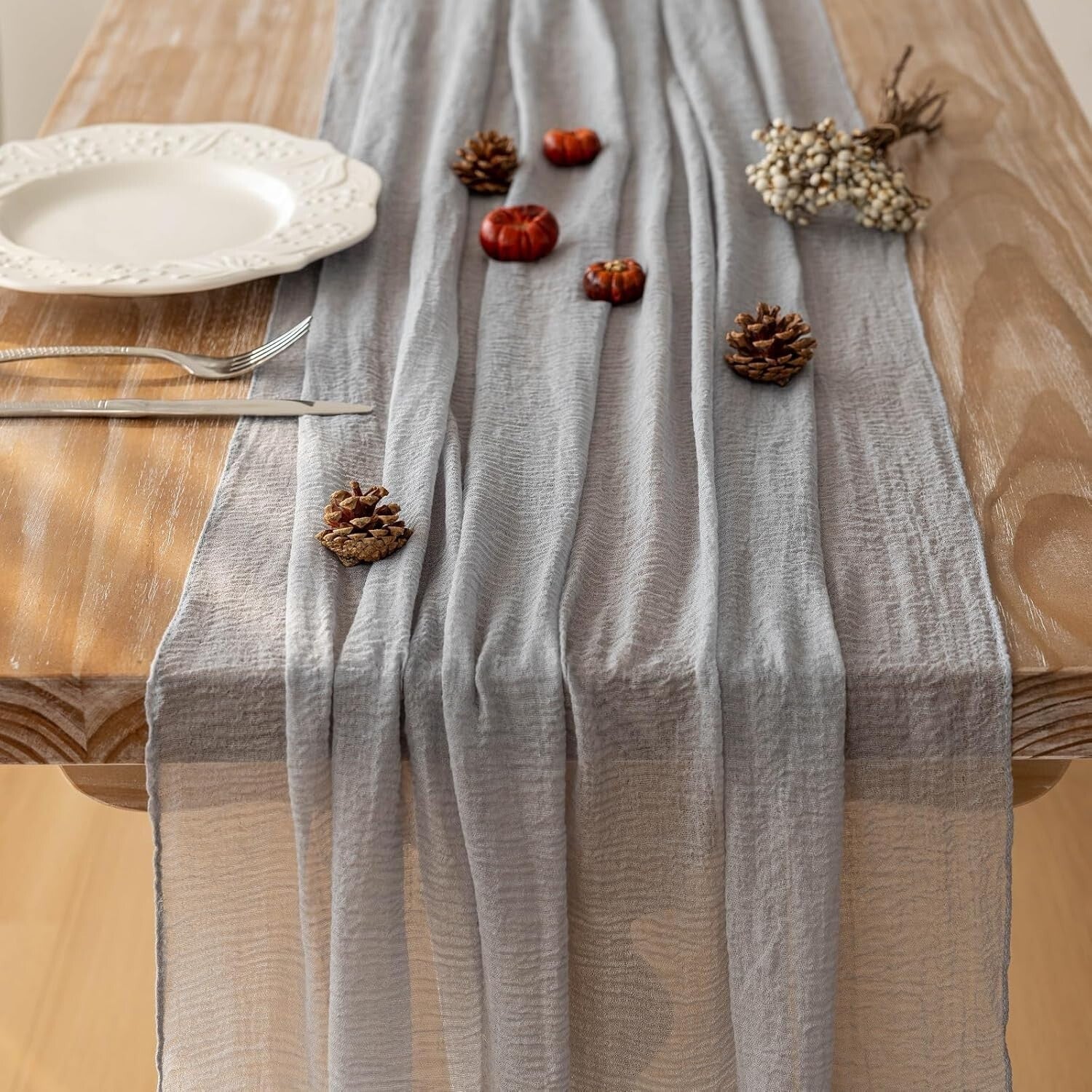 6pcs Rustic Cheesecloth Table Runners - 120” Dusty Blue for Weddings & Parties