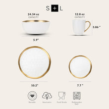 Load image into Gallery viewer, Luxury White &amp; Gold Rim Porcelain Dinnerware, 16-Piece Set for Stylish Hosting