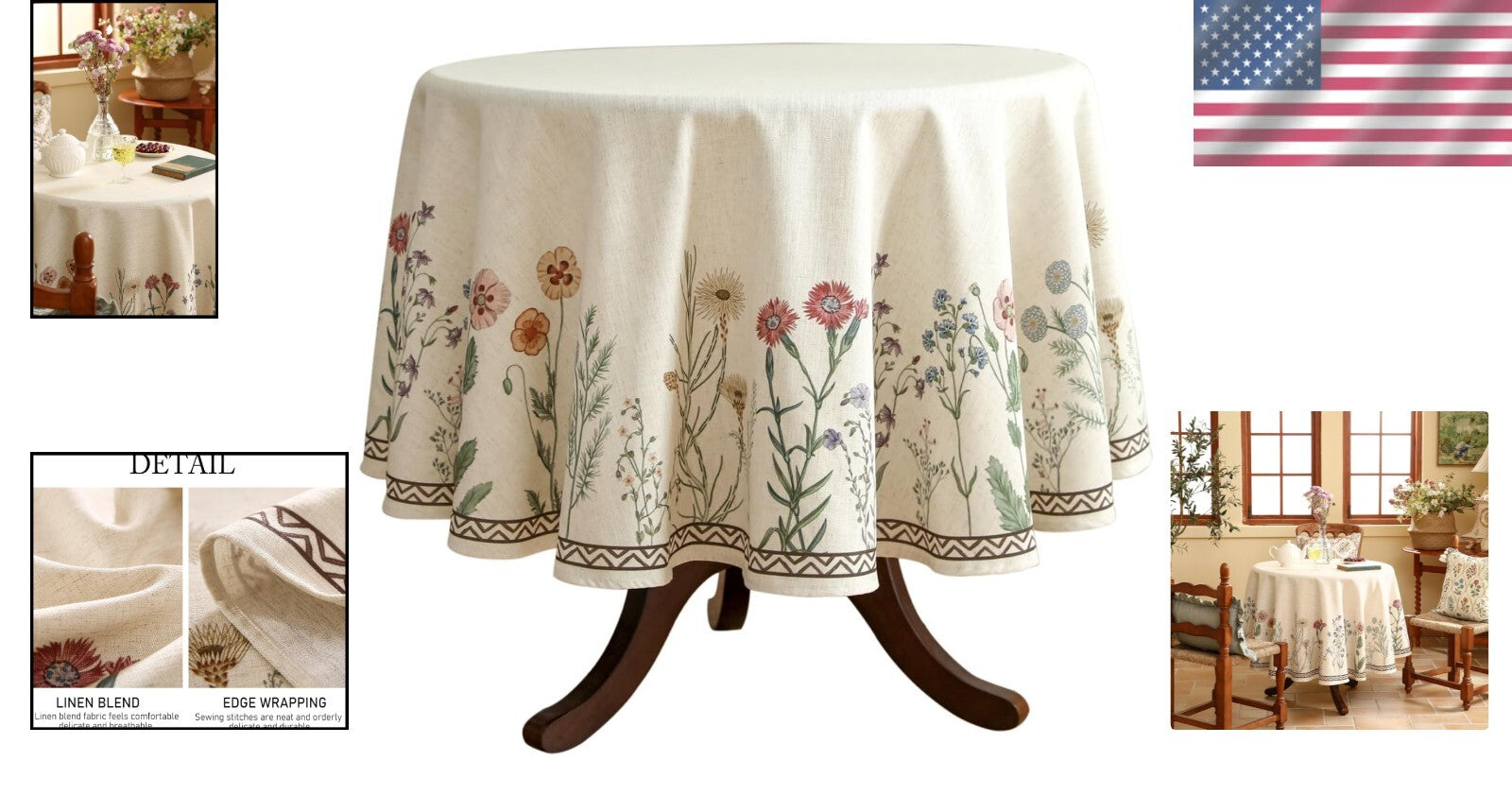 French-Style Floral Tablecloth 67" Round - Perfect for Parties and Holidays