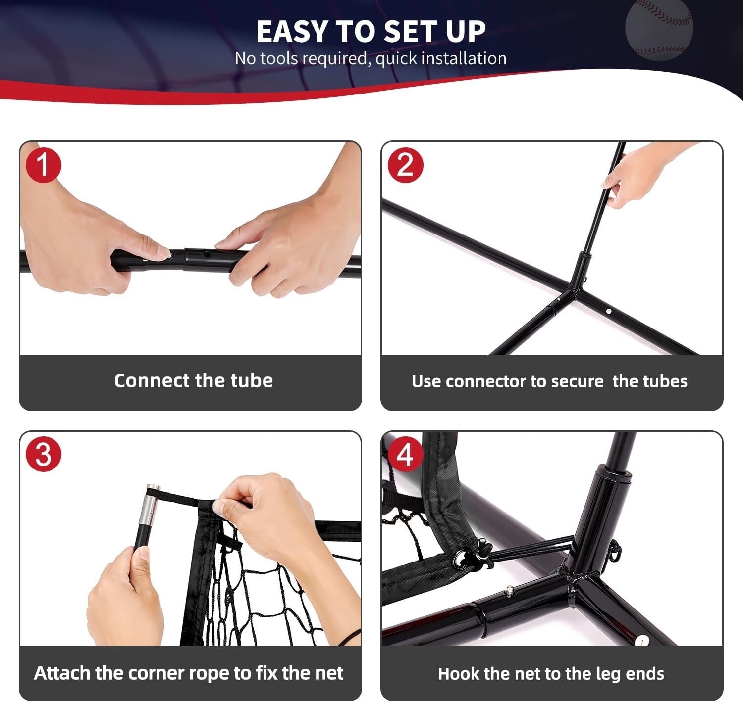 Durable 7x7 ft Bow Frame Net with Adjustable Tee & Strike Zones for Training