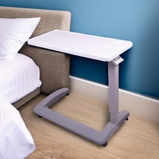C-Shaped Rolling Hospital Bed Table - Height Adjustable for Bedside Comfort