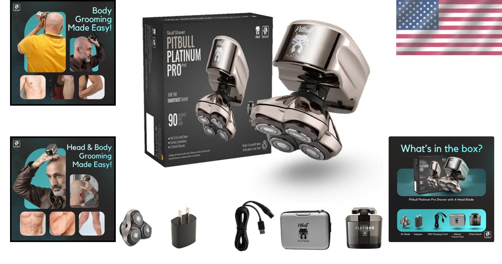 Pitbull Platinum PRO PX5 Waterproof Head and Face Shaver with Travel Case