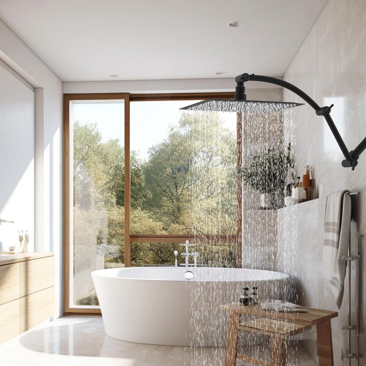 Durable Matte Black 16'' Shower Head Arm - Height Adjustable Brass & Steel Combo