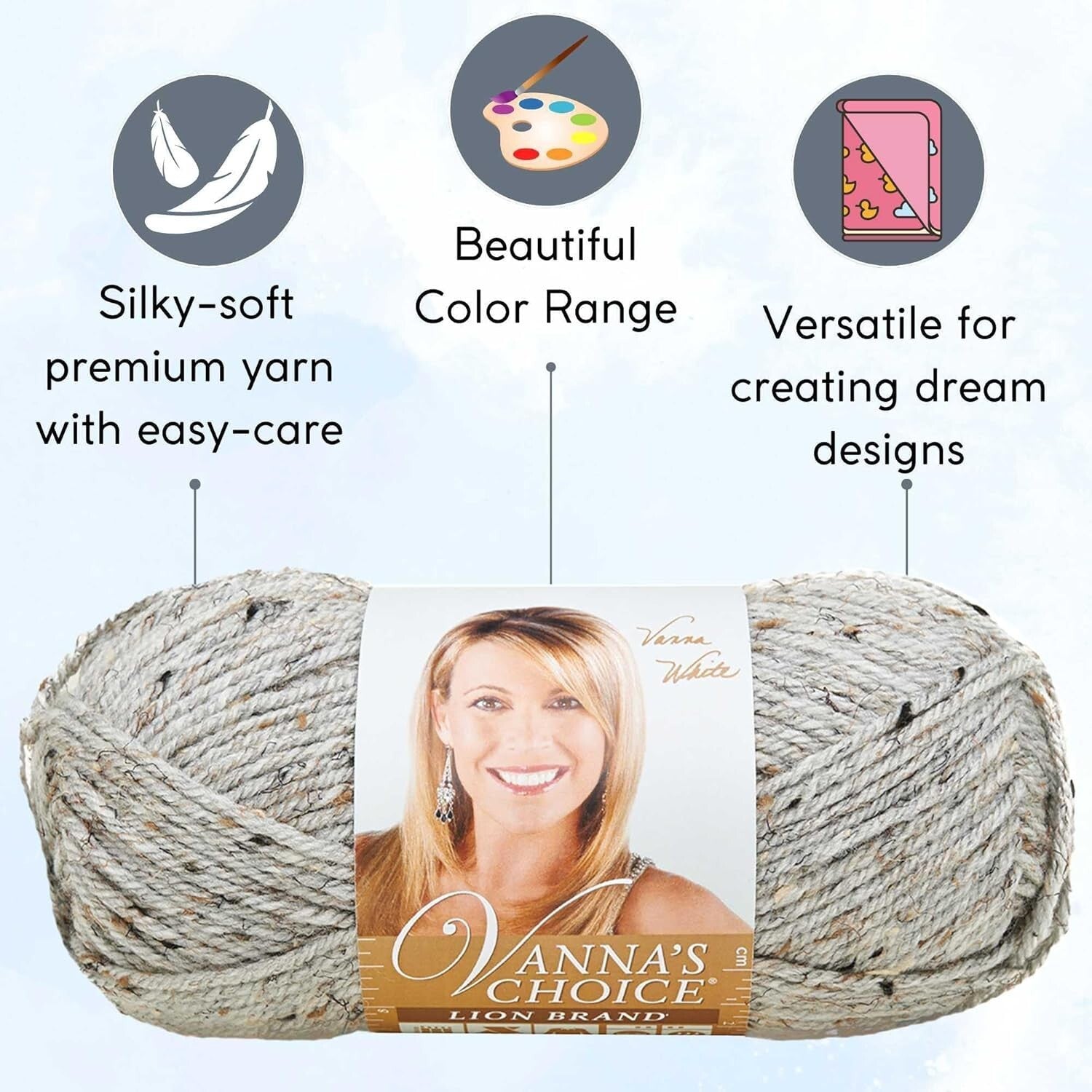 6 Skeins Vanna's Choice Grey Marble Yarn with Matching Project Bag for Crafters