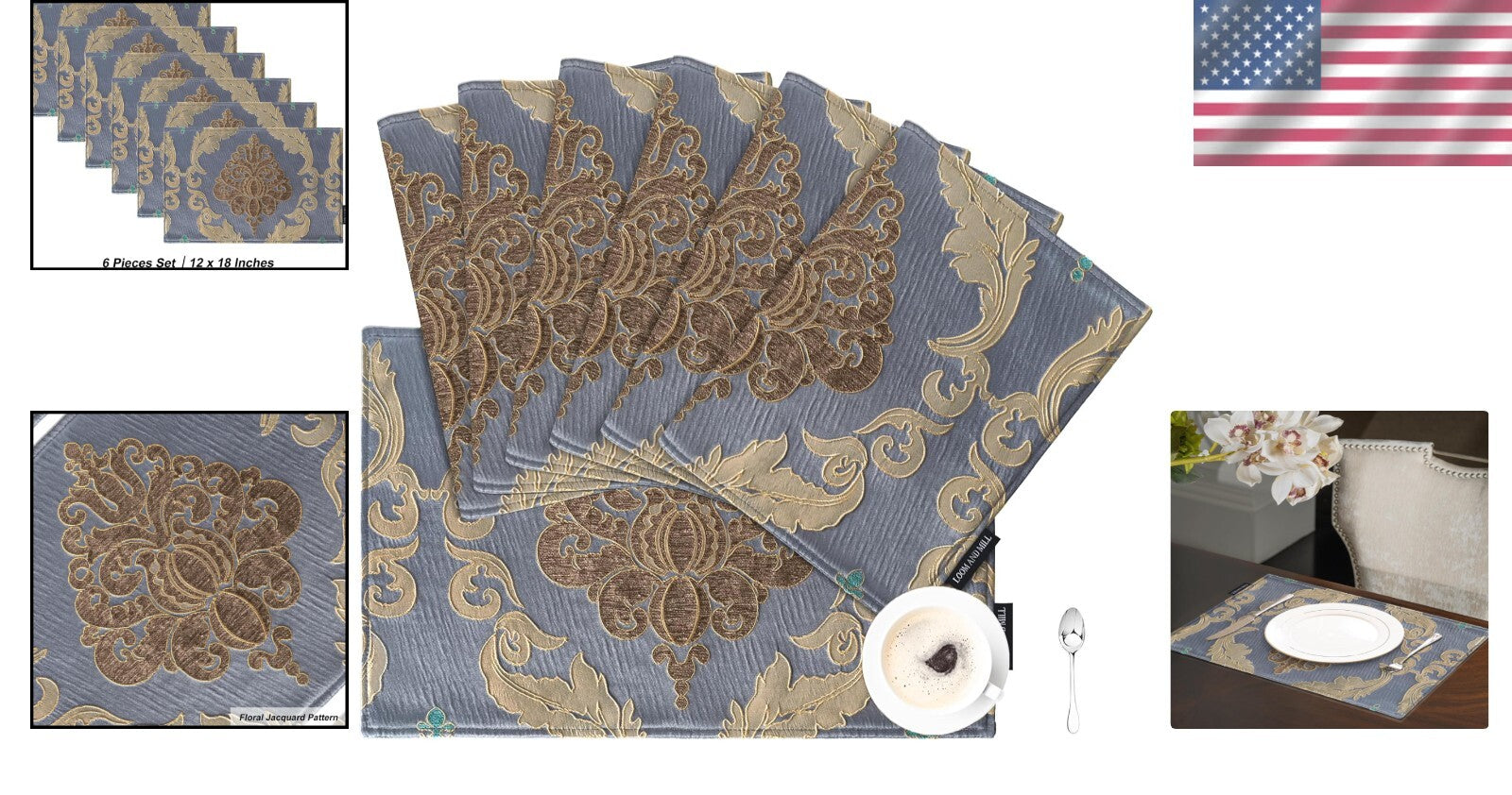 Double-Layer Luxury Table Mats - 12" x 18" Jacquard Placemats for Banquets