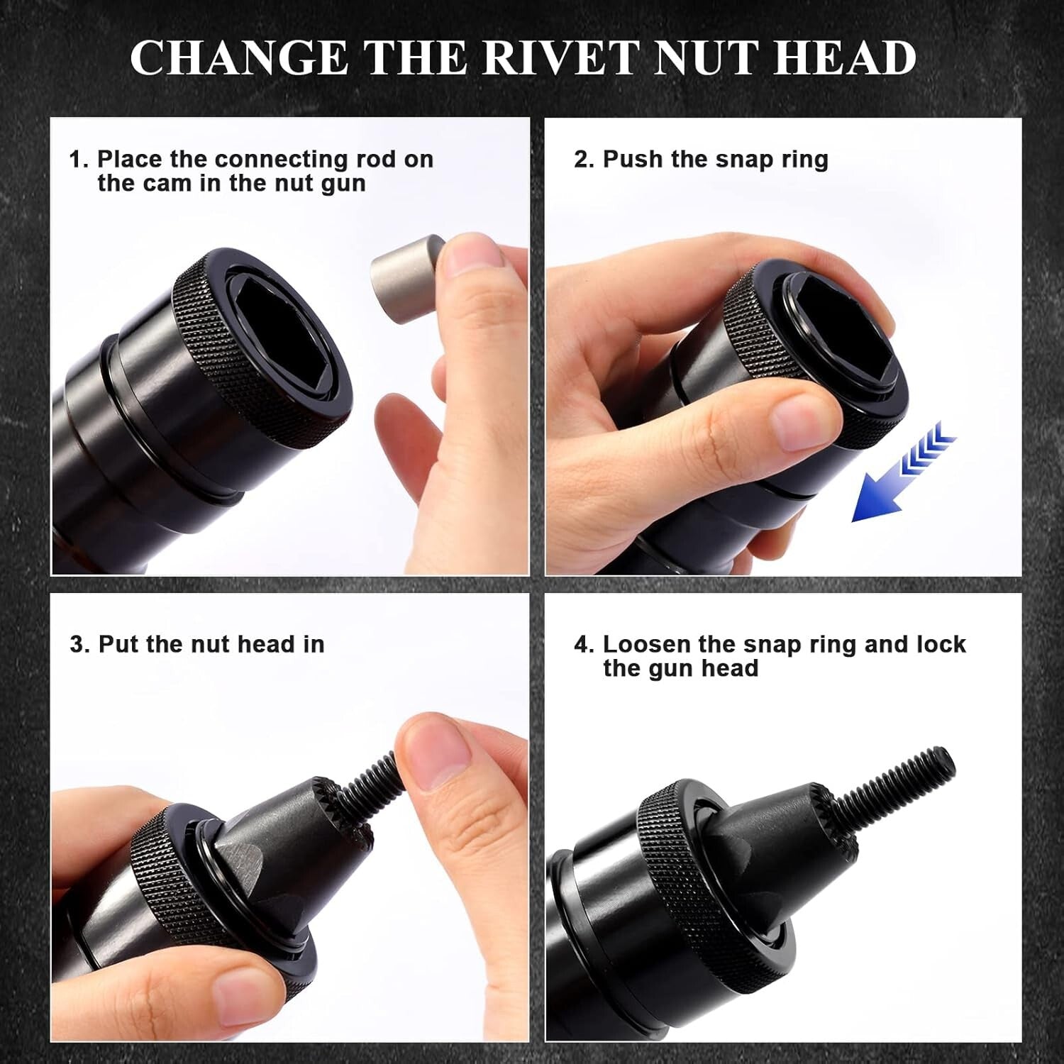 3-in-1 Pneumatic Rivet Nut Gun - Adjustable Speed & Self-Locking Heads Included