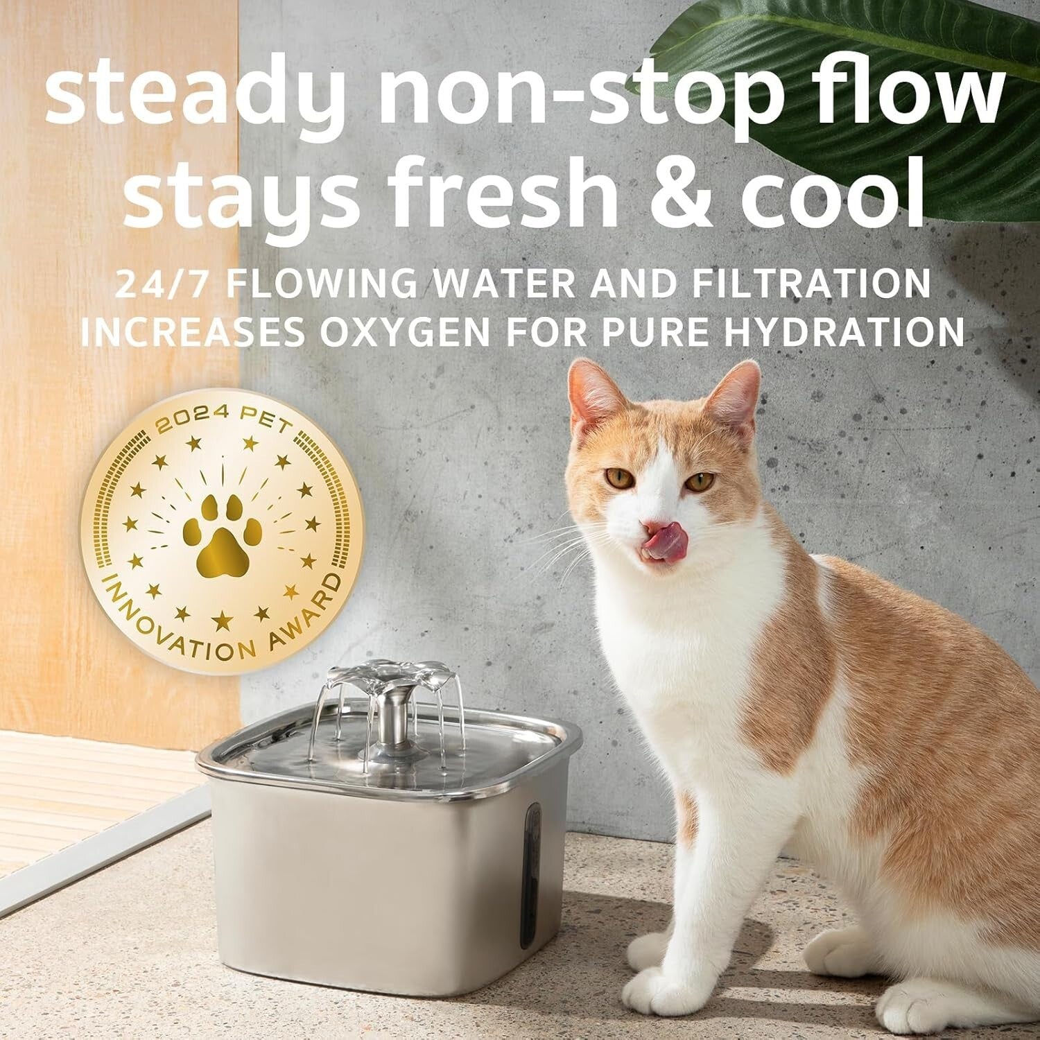 Award-Winning 2.8L Stainless Steel Cat Water Fountain with LED Light & Filters