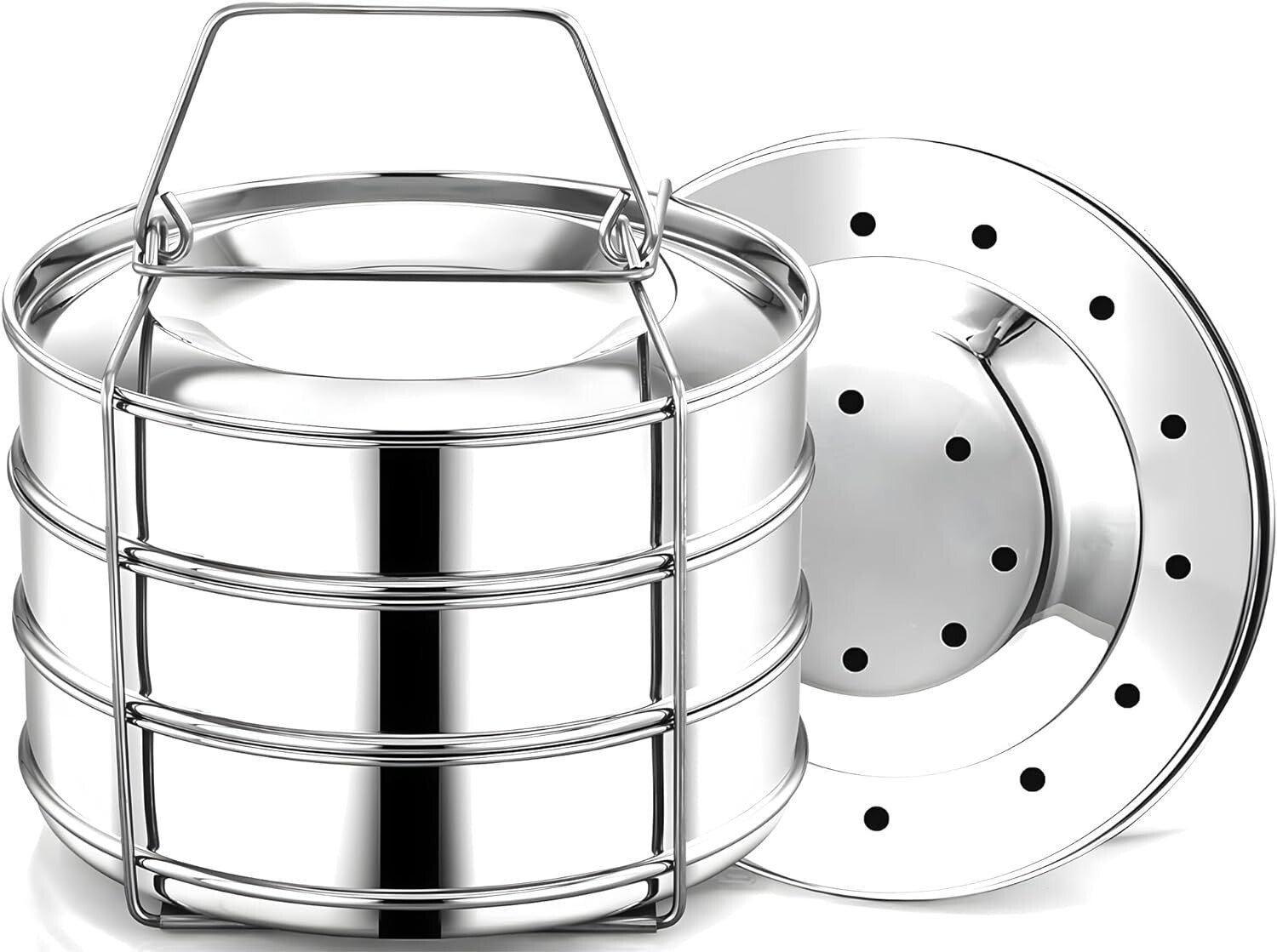 3 Tier Stackable Stainless Steel Insert Pans for 6 Qt Instant Pot Cooking