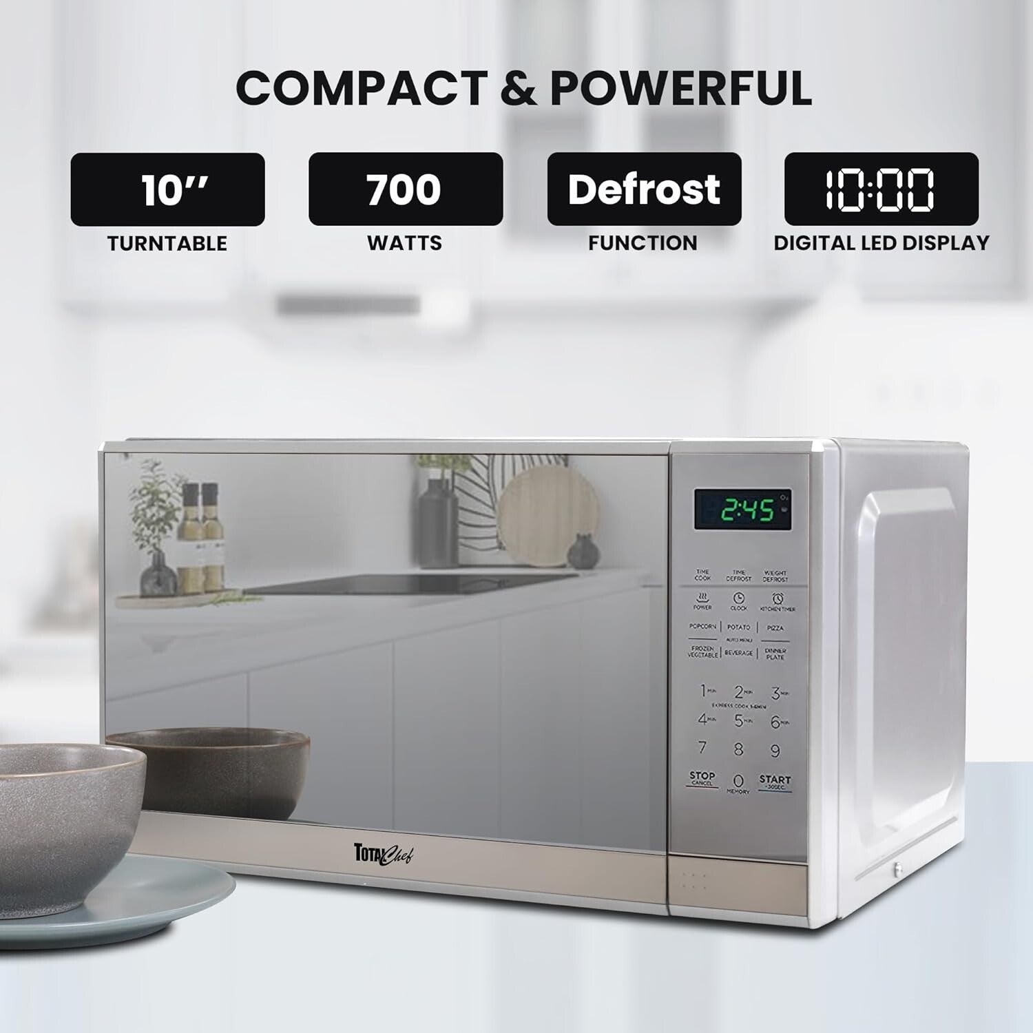 Sleek 0.7 Cu Ft Countertop Microwave with Child Lock - Easy Cleanup & Pre-Sets
