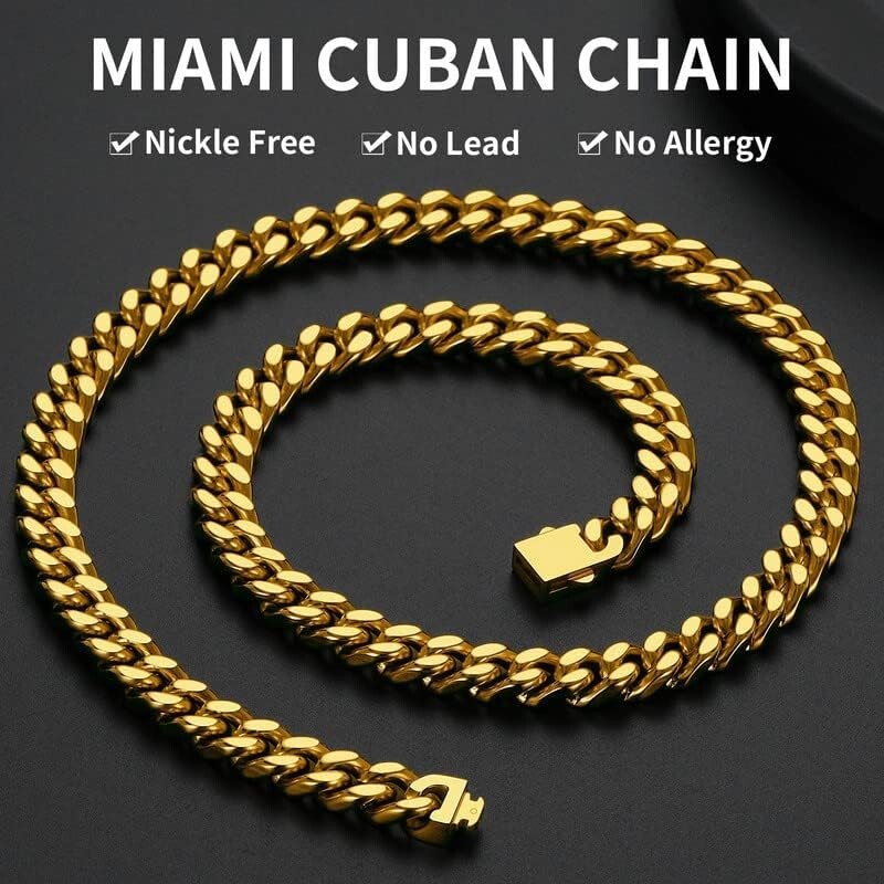 Durable Stainless Steel Cuban Link Chain Necklace - 18K Gold Plated Options