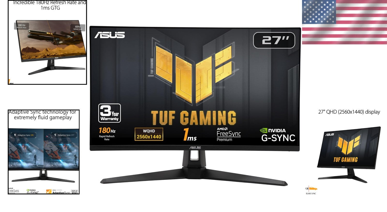 Fast IPS 27” Gaming Monitor with 1440P, 180Hz and Extreme Low Motion Blur Sync