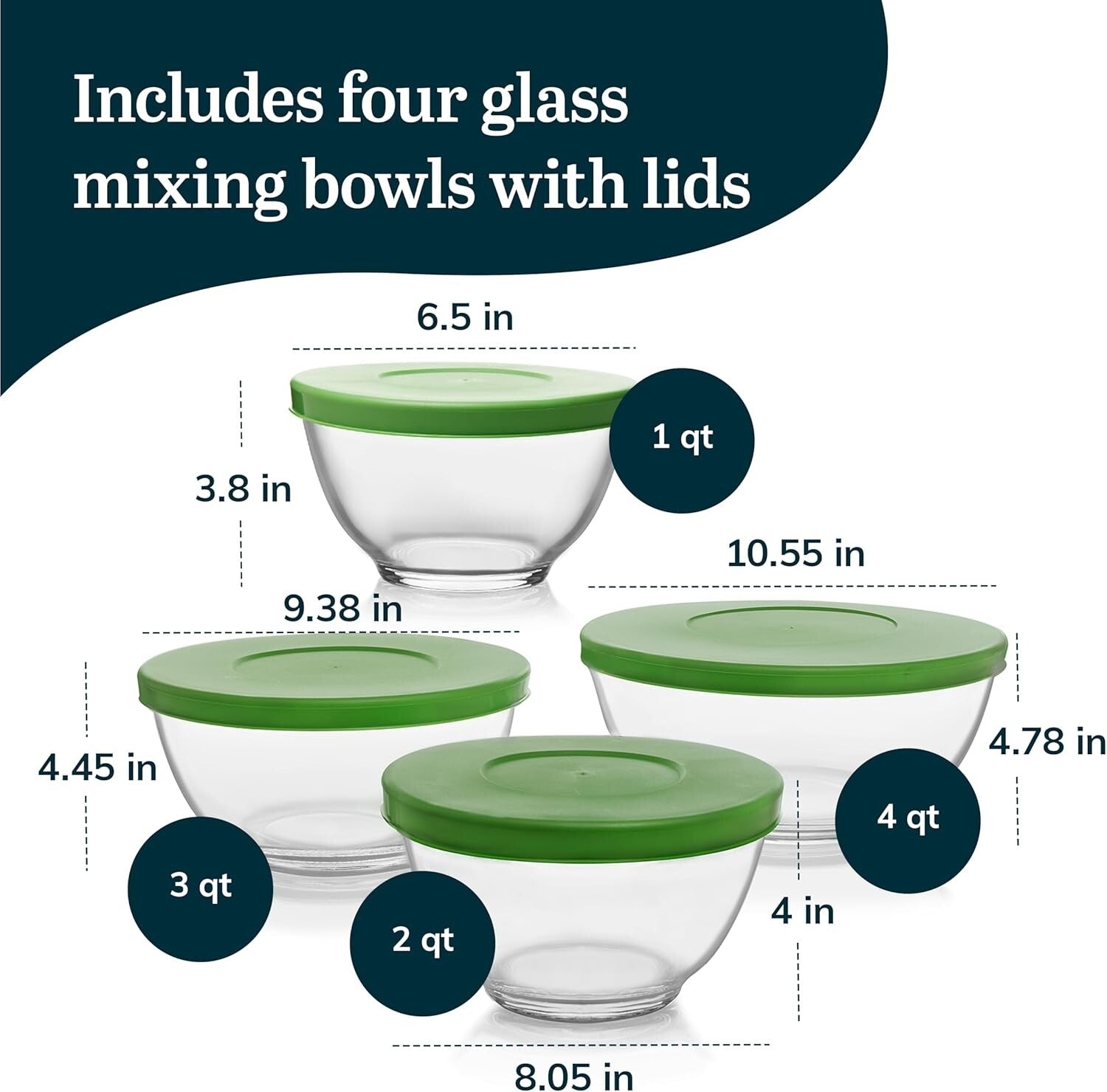 Multi-Size Glass Mixing Bowl Set with Lids - Perfect for Baking and Storage