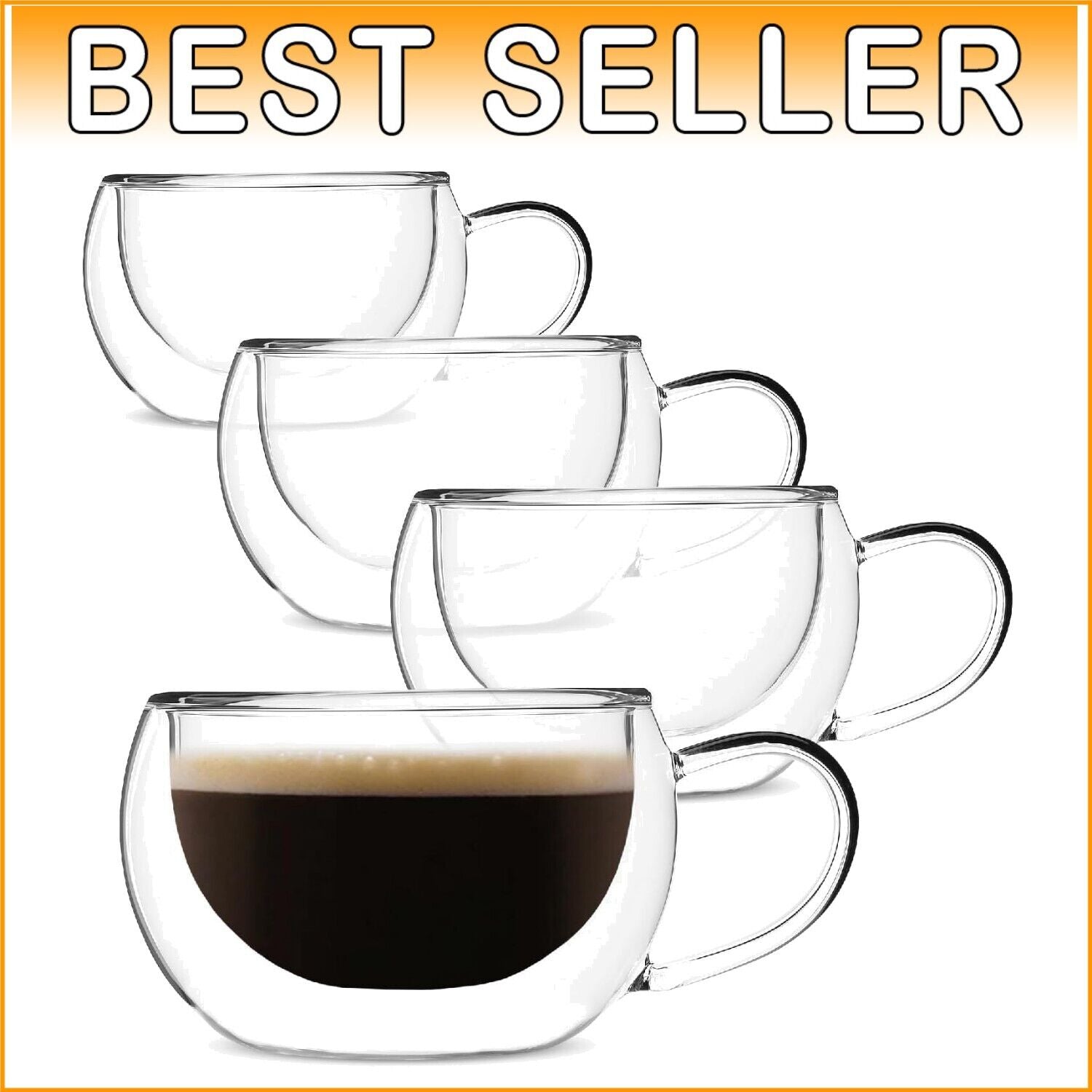 Borosilicate Double Wall Coffee Mugs - 9 oz Modern Design for Hot or Cold Drinks