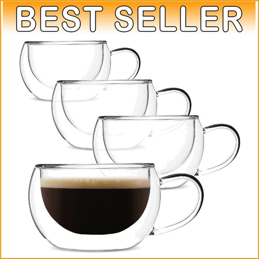 Borosilicate Double Wall Coffee Mugs - 9 oz Modern Design for Hot or Cold Drinks