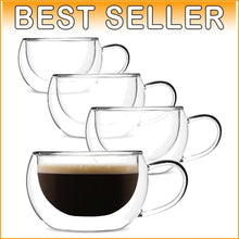 Load image into Gallery viewer, Borosilicate Double Wall Coffee Mugs - 9 oz Modern Design for Hot or Cold Drinks