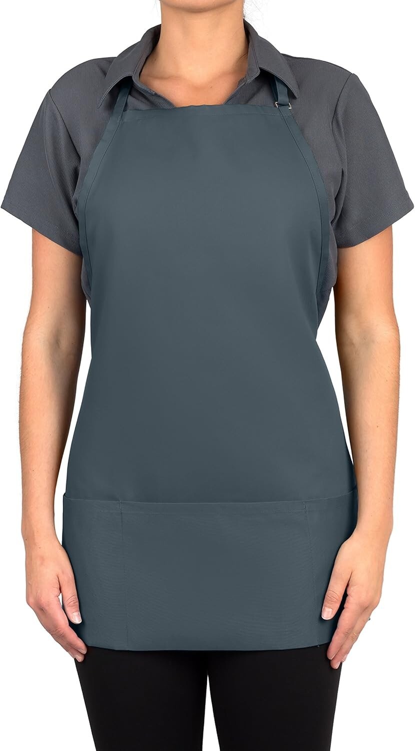 Slate 3-Pocket Adjustable Bib Apron - Pack of 6 for Home & Professional Use