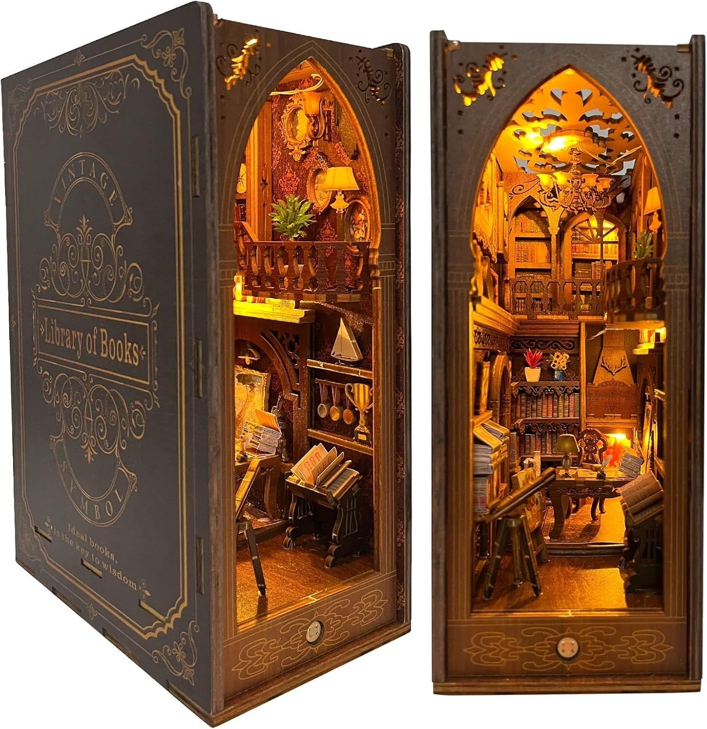 Elegant Miniature Book Nook Kit - Unique 3D Puzzle with LED Light Feature