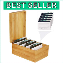 Load image into Gallery viewer, Spacious 4x6 Bamboo Index Card Box with Dividers - Organize 600 Cards Stylishly