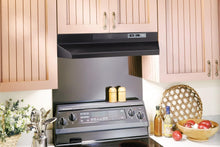 Load image into Gallery viewer, Sleek Black Under-Cabinet Range Hood - 4-Way Convertible &amp; Integrated Lighting
